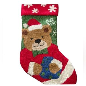 Teddy Bear Holding Present Christmas Stocking 17.5" L x 8" W Red, Green, Brown